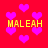 Red background with scattered pink hearts and yellow text reading MALEAH repeated four times.