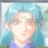 Pixelated static image of a person with light skin tone, blue hair, and purple clothing against a blurred background.