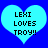 Two light blue hearts on a dark blue background with black text reading LEXI LOVES TROY!!