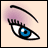 Animated eye with blue iris and black eyelashes, transitioning from open to closed state against light pink background.