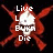 Pixelated red and white flame-like shape with a skull face, displaying text on the left side.