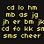 Static pixel art grid of yellow text on black background with multiple repeated letter pairs and words like 'cd', 'fo', 'sms', 'cheer' in blocky font.