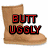 Pixelated image of a light brown boot with red text reading "BUTT UGGLY" overlaid in bold, blocky letters.