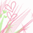Animated pink and green heart-shaped lines with radiating streaks on white background, transitioning between two states.