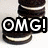 Stack of Oreo cookies with text overlays changing from 'OMG!' to 'Oreos!', and a separate view showing the stack without text.