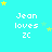 Pixelated cyan background with white text 'Jean loves ZC' and yellow stars in various positions