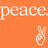 Orange background with white pixelated text 'peace.' and a small rabbit icon in the bottom right corner.