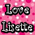 Pink polka-dot background with black-outlined white text reading "Love Lisette" in two lines.