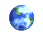 A sequence of Earth globe images showing different rotational views with blue oceans and green-brown landmasses on a white background.