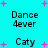 Cyan background with pink plus signs and pixelated text reading Dance 4ever or Caty in four positions.