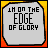 25 identical square icons with a yellow-orange gradient background, each displaying the text "IN ON THE EDGE OF GLORY" in black pixelated font on a light gray rounded rectangle