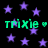 Green text reading 'trixie' with a heart symbol appears twice on a black background filled with purple stars.