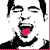 Six black-and-white pixelated show a person with dark hair and a dark shirt, each depicting a different mouth position with a red tongue visible