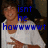 A person in a white shirt with blue text overlays in four showing sequential text changes