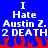 Blue background with white pixelated text reading "I Hate Austin Z. 2 DEATH" and red pixelated flames at the bottom.