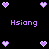 Pixelated purple hearts and text 'Hsiang' on black background with static arrangement.