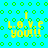 Pixelated cyan background with green circular patterns and yellow text reading "I LOVE YOU!!" in four quadrants.