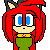 Pixel art character with red hair, blue eyes, green top, and yellow collar showing six distinct facial expressions in a