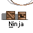 pixelated 'Ninja' icons with wooden crates, curved brown lines, and red splatters, showing animation changes from static crates to dynamic action poses