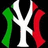 A split-screen icon with a white 'NY' logo on black background on left and red background with pixelated text on right.