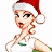 Pixelated cartoon woman wearing Santa hat with white trim and red body, large hoop earrings, curly hair, green-accented white top, against white background on left; green text "Original Icons .com" on dark green background on right.
