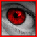 A pixelated eye with a red iris and black pupil, next to bold red text reading "BLIND DEAF MUTE" on a black background.