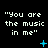 Pixelated text displays "You are the music in me" across three with blue star-like symbols on a black background, showing animation changes in symbol positions and shapes