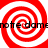 Four red and white spiral patterns arranged in a with black text repeating 'note dame' across the image