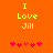 Yellow text "I Love Jill" on orange background with red pixel hearts below, two identical frames showing heart animation.