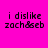 A static image with a bright pink background and cyan rectangular blocks, displaying repeated text "i dislike zach&seb" in black pixelated font.