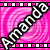 Pixelated pink background with swirling patterns, bordered by alternating black-and-white squares; diagonal text reads 'AMANDA' in bold white letters outlined in black.