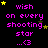 A black background displays repeated purple text reading 'wish on every shooting star ...<3' with scattered yellow stars, some of which change position across frames.