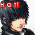 Pixelated anime-style character with dark hair and red eyes, wearing a black high-collared outfit, with text overlays reading "HOT!" and "I'll b ok someday".