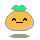 Pixelated orange character with green leafy top, light blue outline, and four distinct facial expressions across two
