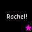 Four display 'Rachel!' text with star symbols; top-left black background has pink star, bottom-right purple background has black star