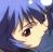 Pixelated anime-style character face with blue hair and red eyes on left, next to black background with white text "AnimeIM" and signature "C0m" on right.