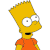 Pixelated cartoon character with spiky yellow hair, large white eyes with black pupils, and an orange shirt against a white background.