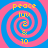 Four identical spiral patterns with alternating blue and pink stripes, each containing yellow text reading 'peace', 'luv', '2', '8', '10' in a vertical stack.