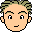 Pixel art of nine identical cartoon heads with light brown hair, each showing distinct mouth expressions against a gray background
