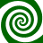 Four green and white spiral patterns arranged in a symmetrical cross formation on a solid background.