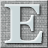 Static grayscale icon of a stylized capital letter F with anti-aliased edges and drop shadow effect on pixelated background.