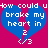 Two identical blue heart shapes on a pink background, each containing white pixelated text and a small white symbol at the bottom.