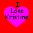Four identical pixelated pink hearts on red background with black text "I Love Kristine" inside each heart.