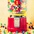 Pixelated image of a red and yellow gumball machine with colorful candy visible through the glass dome, set against a light beige background.
