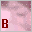 Two side-by-side pixelated images of a pink and purple gradient background with a large red 'B' on the left and black 'B' on the right.