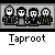 Animated contact sheet showing multiple frames of a pixel-art buddy icon featuring cartoon characters and text elements with repeated "Taproot" labels.
