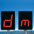 Static pixel art icon featuring two red lowercase letters 'd' and 'm' on black backgrounds against a blue gradient backdrop, with visible dithering and blocky rendering typical of early digital graphics.