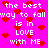 Pixelated pink background with red hearts and white text repeating 'the best way to fall is in LOVE with ME' in a pattern