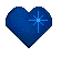 Two blue heart-shaped icons with light blue starburst symbols on gray background, one icon's symbol is slightly larger than the other.