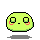 Four pixelated green circular figures with varying expressions and features on a gray background.